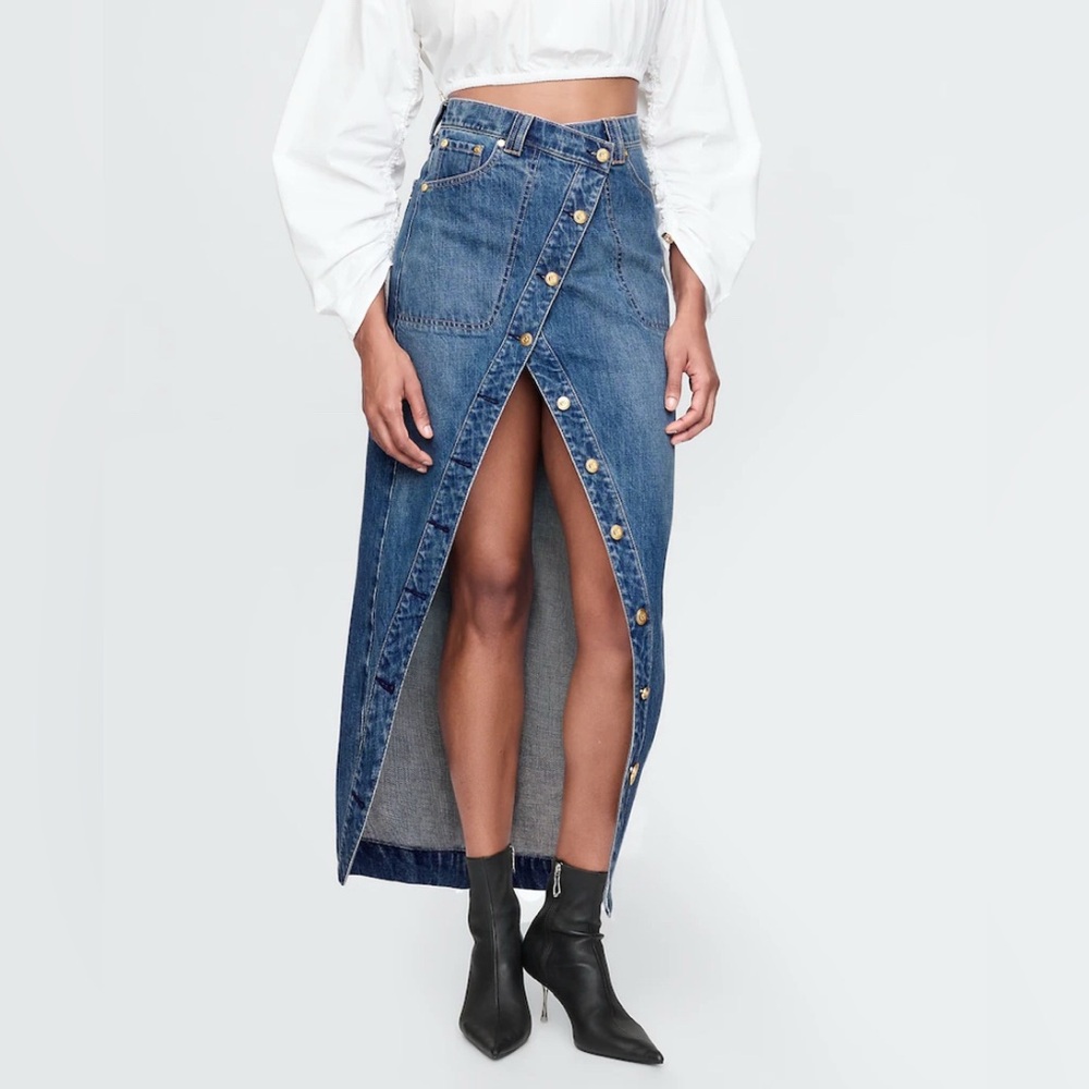Gap × Cult Gaia Asymmetrical Denim Maxi Skirt.